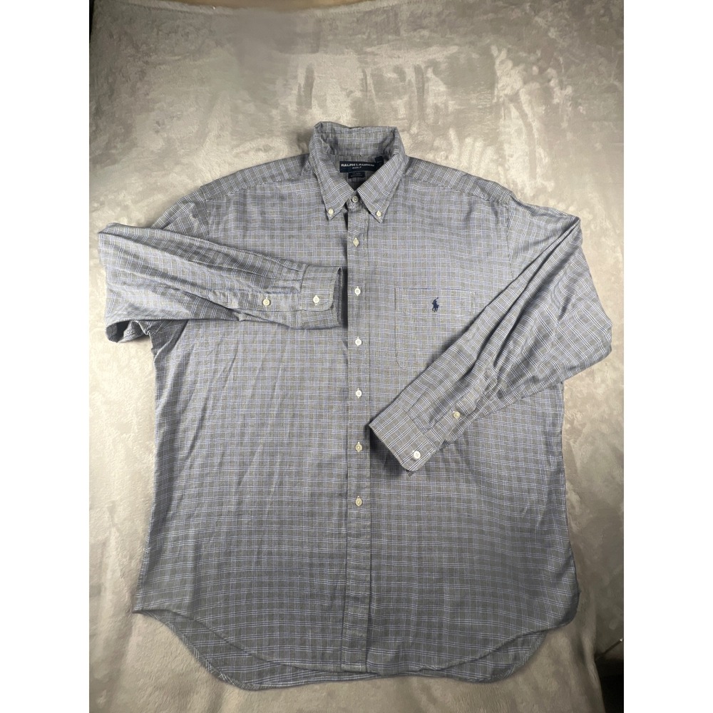 Ralph Lauren Golf Tilden Shirt Mens XL Blue Grey Glen Plaid Cotton Button Down
